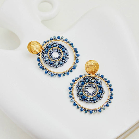 Boucles d'oreilles pendantes cercles Liza Bleu