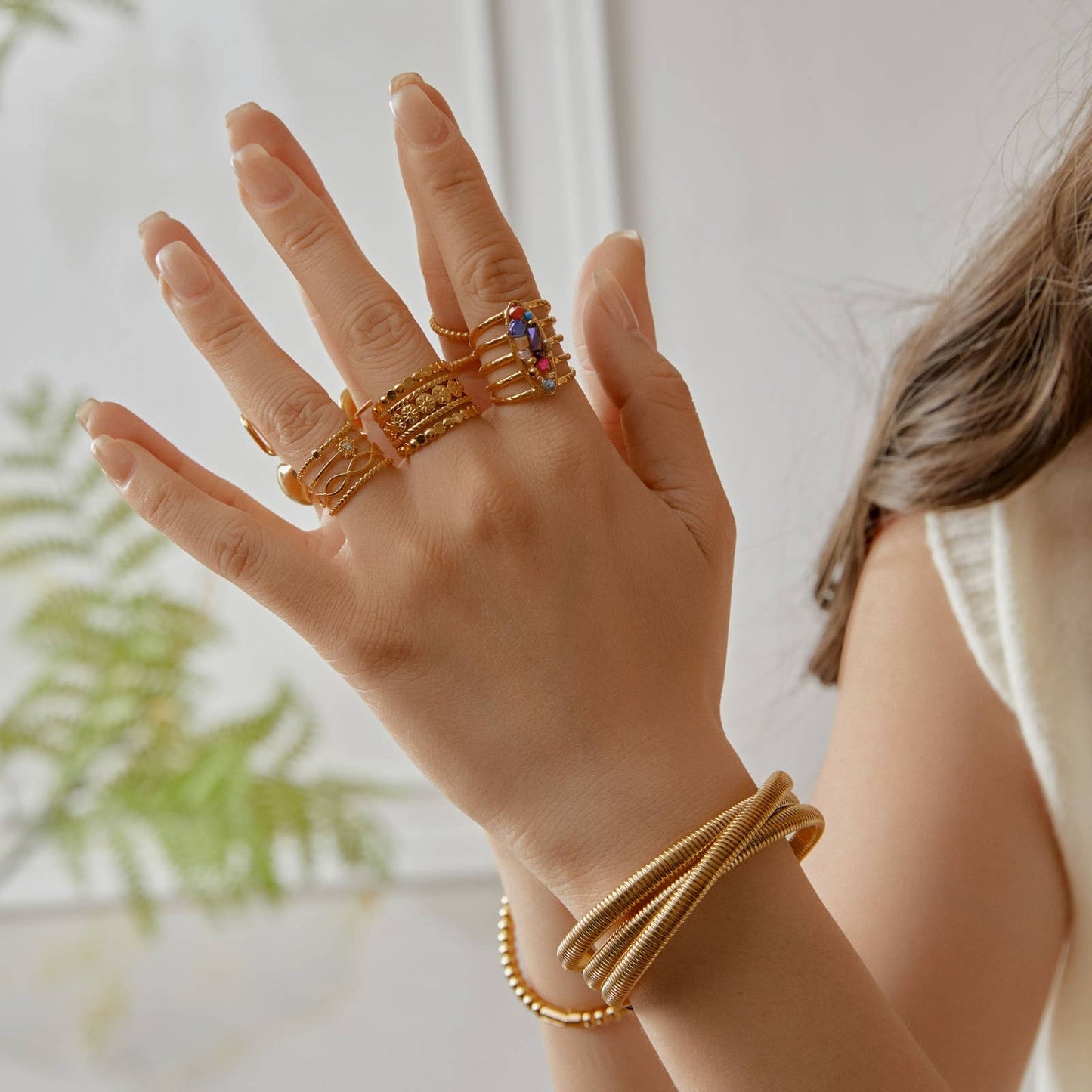 Bague dorée cristaux perlés Sarah multicolore