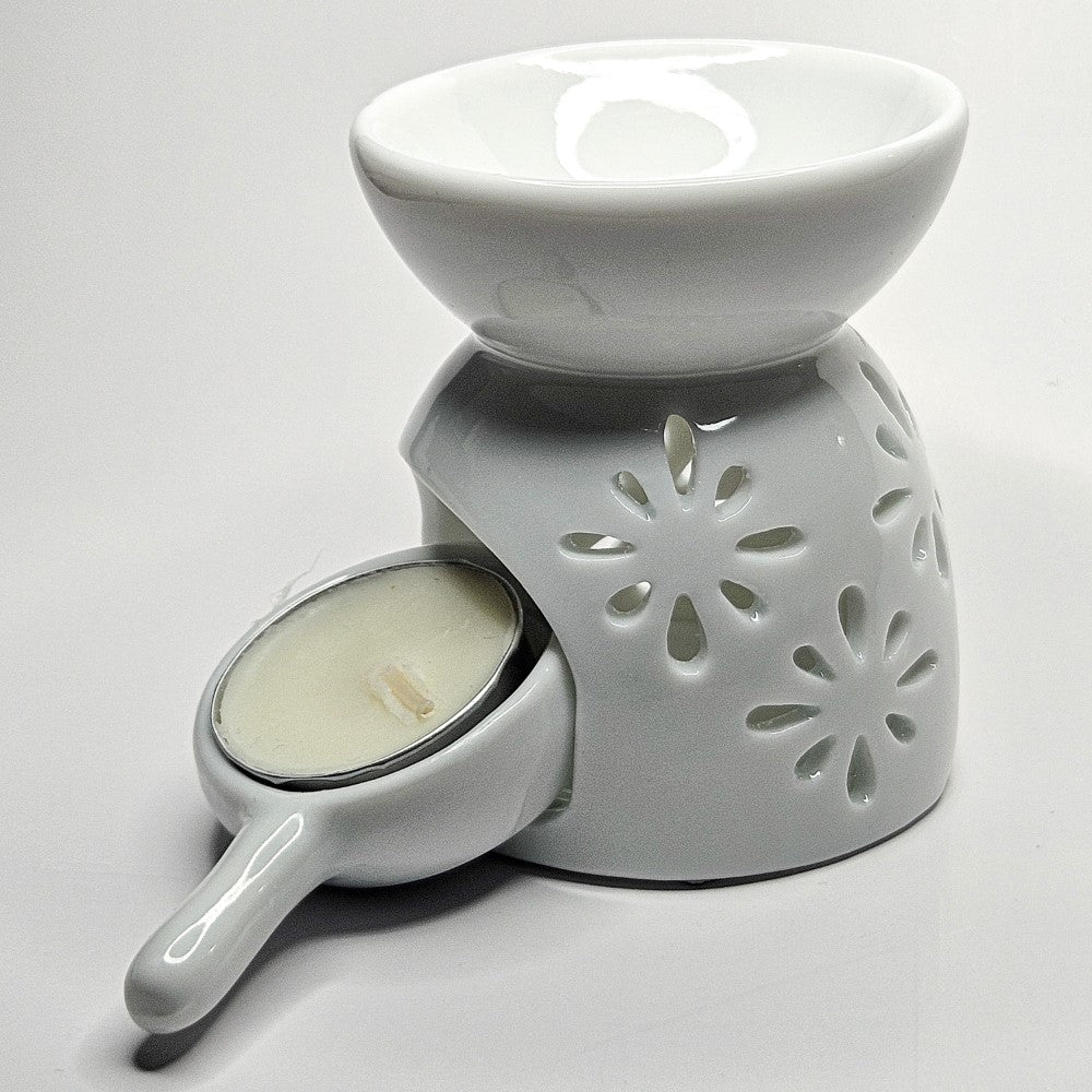 Brûleur Huile / fondant en céramique blanc avec chauffe plat