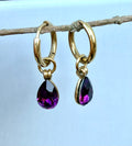 Boucles d'oreilles créoles dorées Albane améthyste cristaux Swarovski®