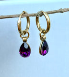Boucles d'oreilles créoles dorées Albane améthyste cristaux Swarovski®