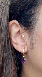 Boucles d'oreilles créoles dorées Albane améthyste cristaux Swarovski®