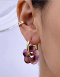 Boucles d'oreilles Marcelline roses fuchsia et brun avec pampille fleur