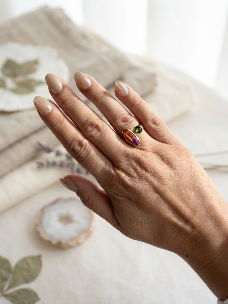 Bague dorée Armance kaki cristaux Swarovski®