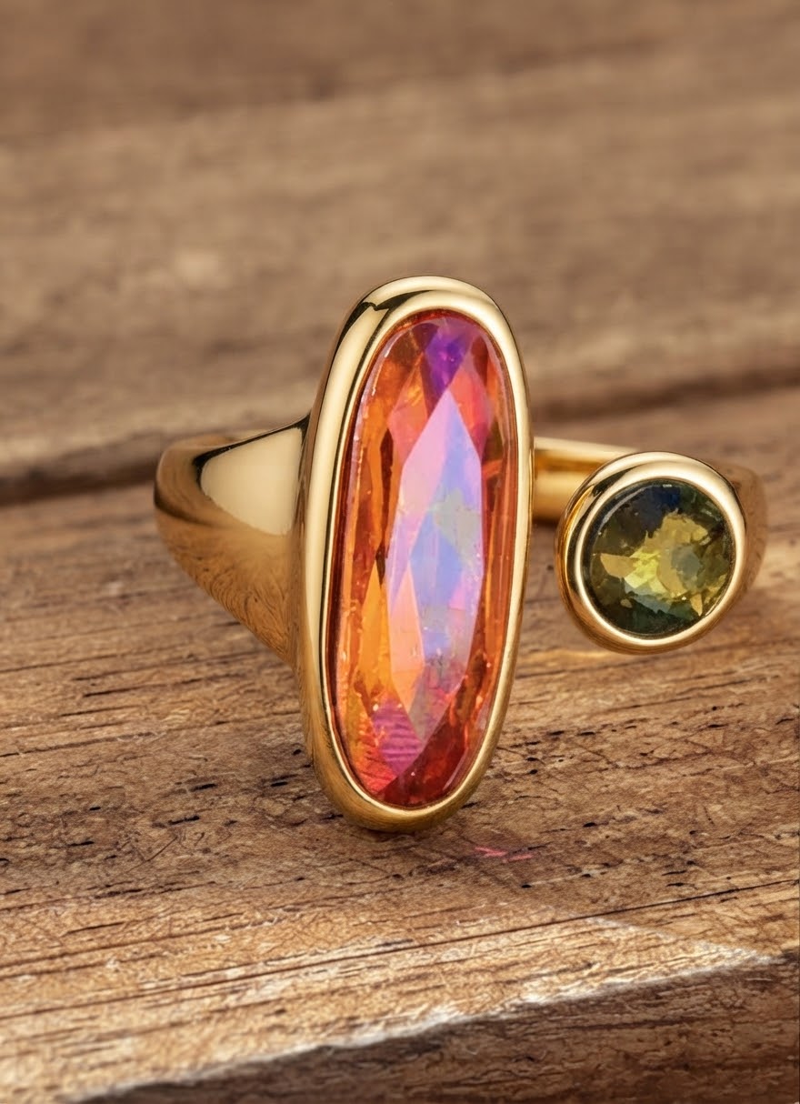 Bague dorée Armance kaki cristaux Swarovski®