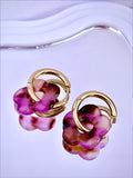 Boucles d'oreilles Marcelline roses fuchsia et brun avec pampille fleur