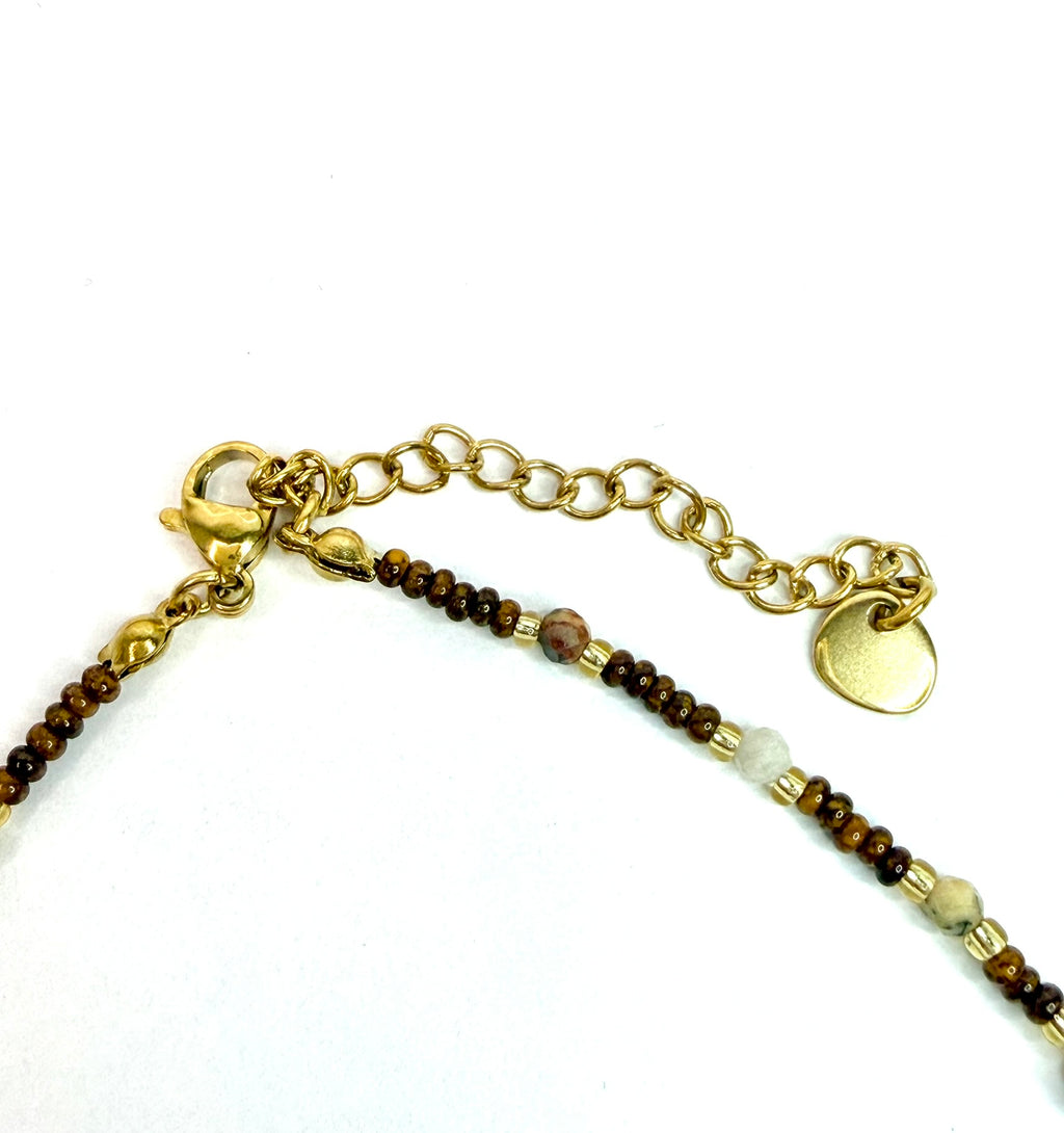 Collier Sélène en acier inoxydable avec perles de verres et naturelles