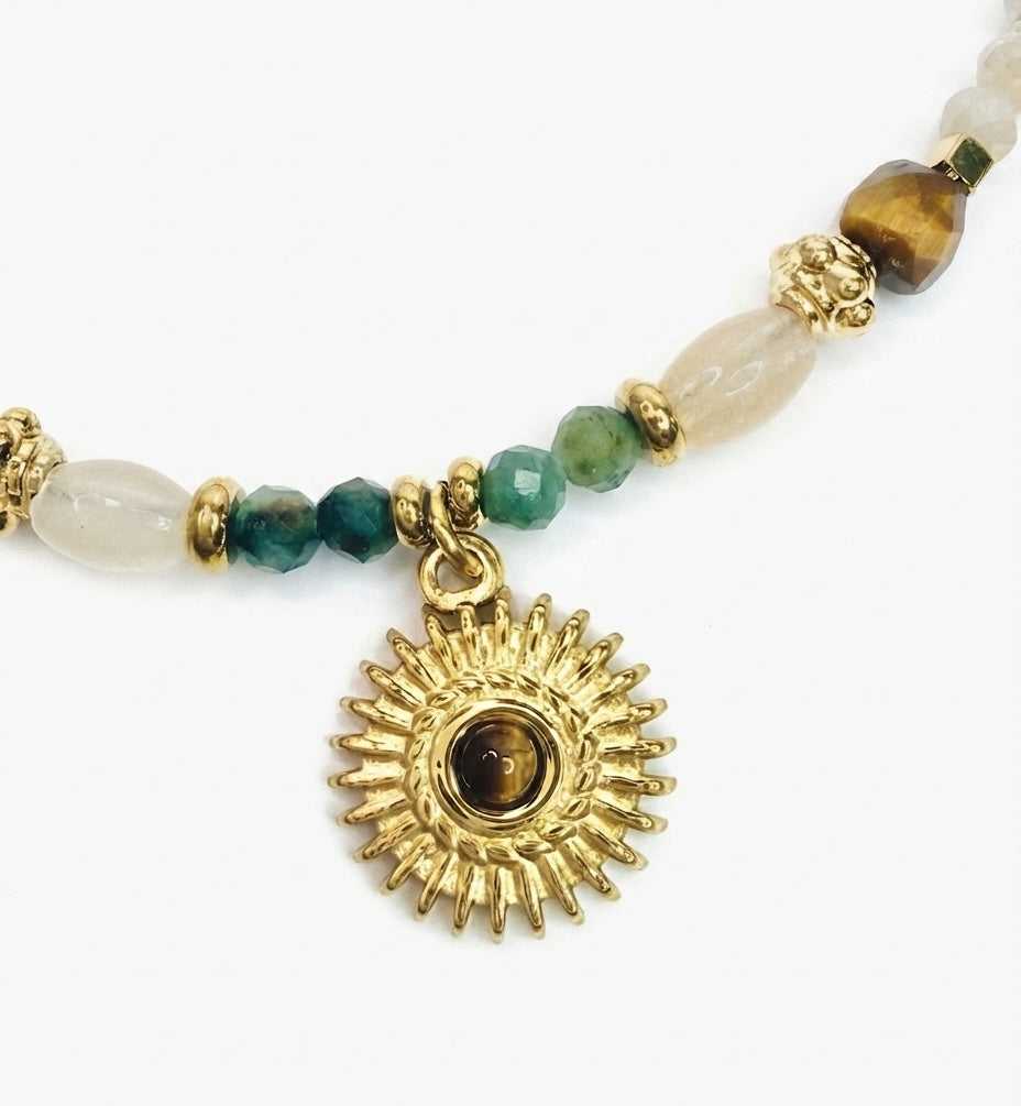 Collier Sélène en acier inoxydable avec perles de verres et naturelles