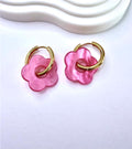 Boucles d'oreilles Marcelline roses nacrées et pampille fleur