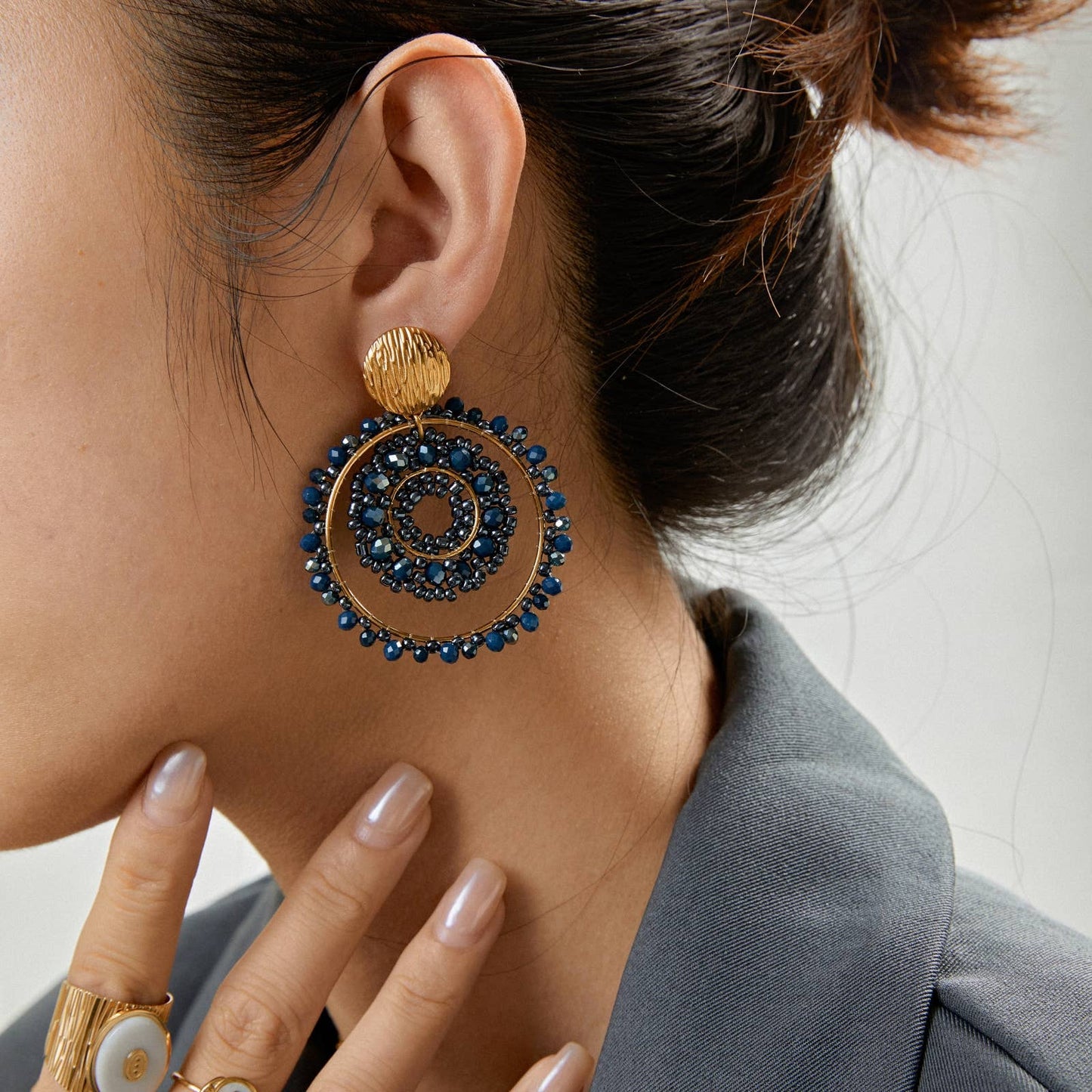 Boucles d'oreilles pendantes cercles Liza Bleu