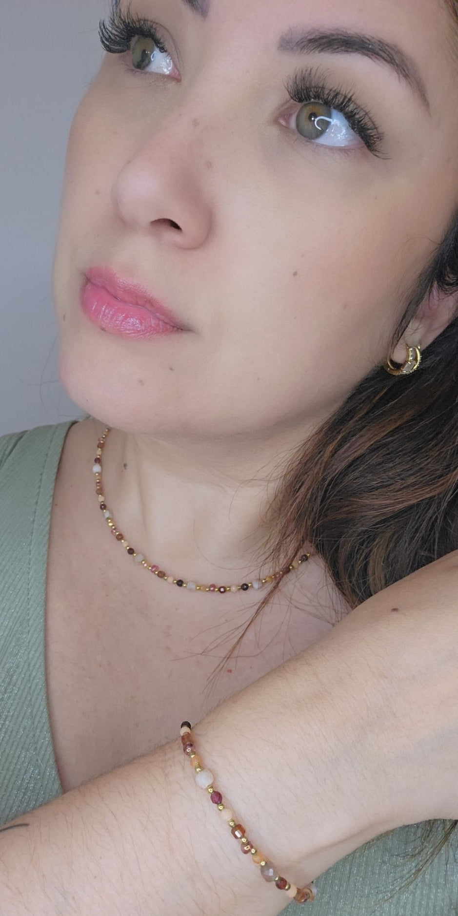 Parure dorée  pierres multicolores en acier inoxydable