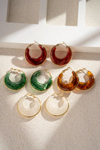 Marbled Resin Creoles Stainless Steel Natural Elegance: Red