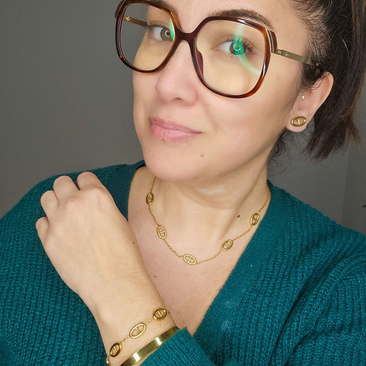 Ensemble collier + bracelet + boucles d'oreilles Zoé dorées