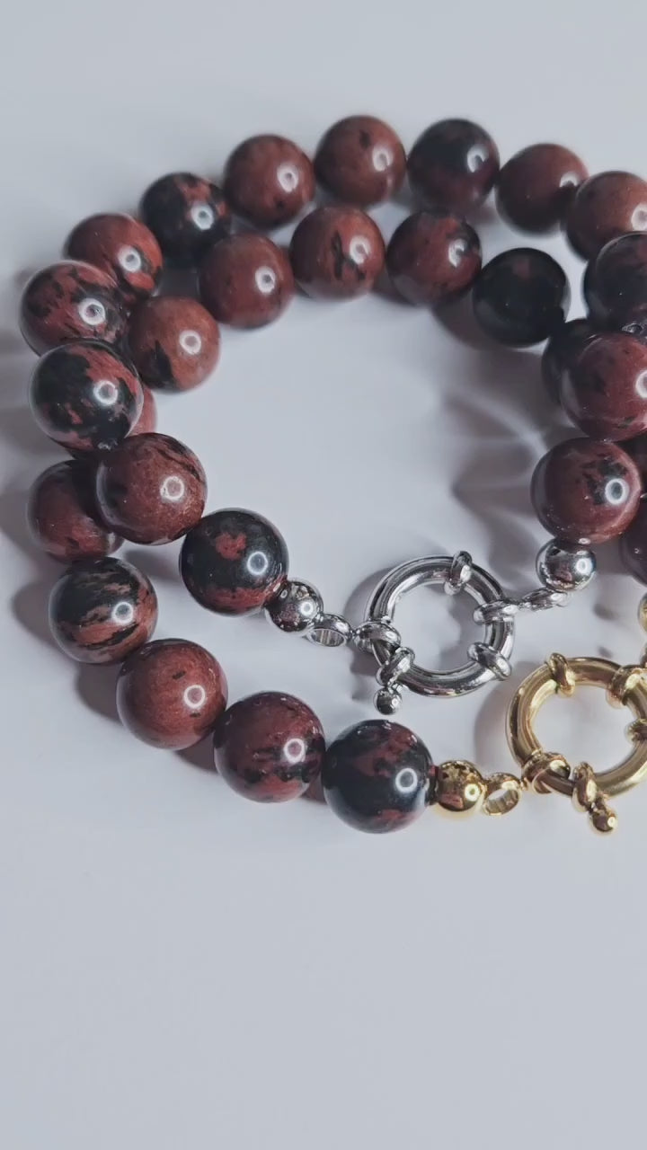 Bracelet Obsidienne Mahogany doré - ancrage, stabilité, protection