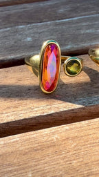 Bague dorée Cassiopée rose astral et améthyste cristaux Swarovski®